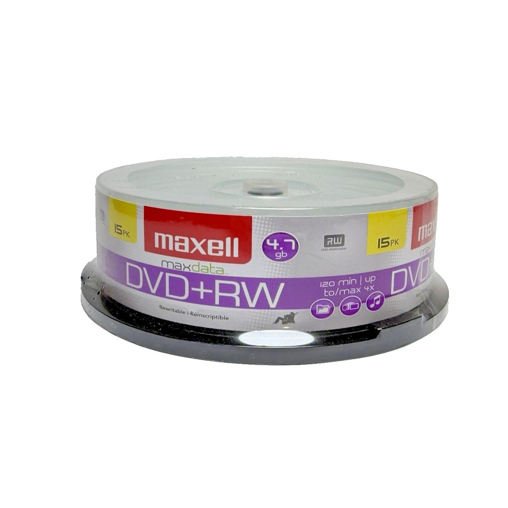 Maxell DVD-RW 4.7GB 120 Min 4x Rewritable Blank Media Discs 15 pack NEW
